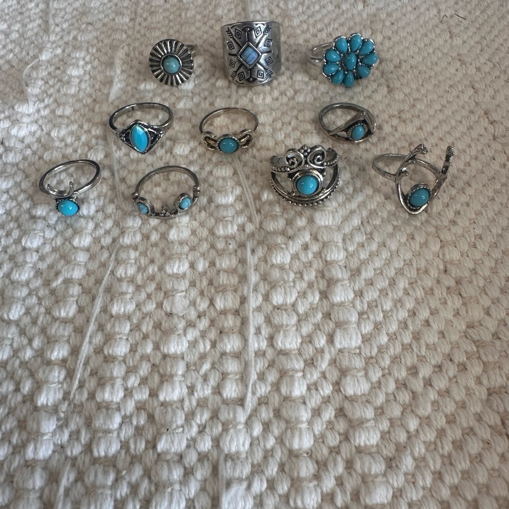 Turquoise Silver Ring Set